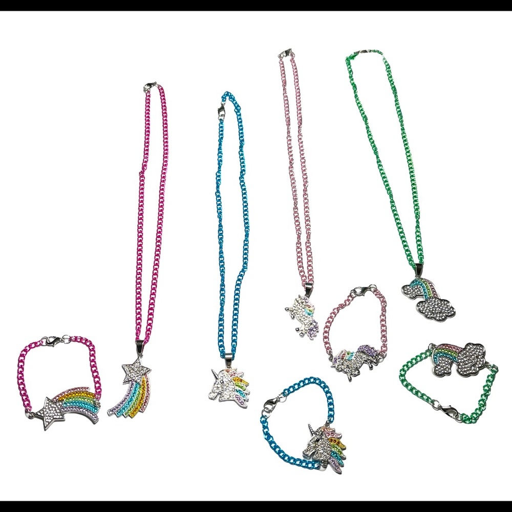 Set of 4 Matching Necklace and Bracelet Unicorn